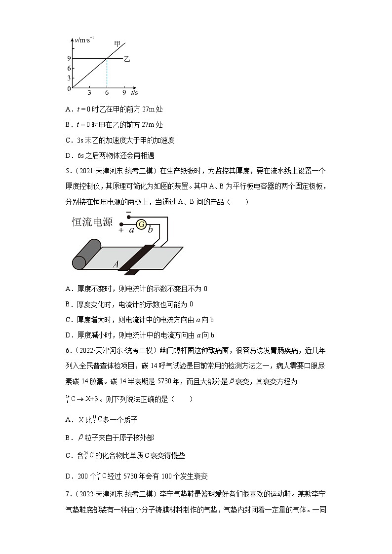 天津市河东区2021届-2023届高考物理三年模拟(二模)按题型分类汇编-01选择题02