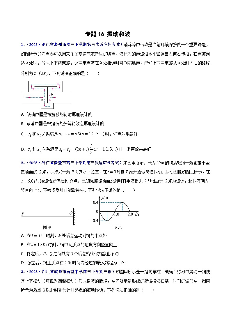 专题16 机械振动机械波2023年高考物理三模试题分项汇编(全国通用)(原卷版)第1页