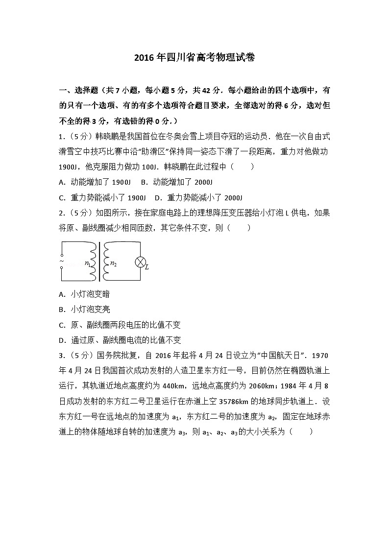 2016年四川省高考物理试卷01
