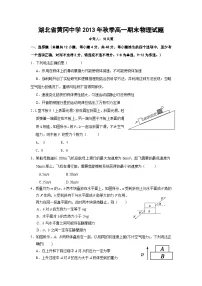 湖北省黄冈中学2013-2014学年高一上学期期末考试 物理试题 Word版含答案