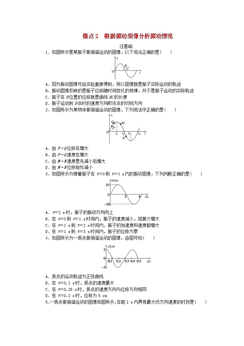 2023版新教材高中物理第二章机械振动微点2根据振动图像分析振动情况课时作业教科版选择性必修第一册第1页