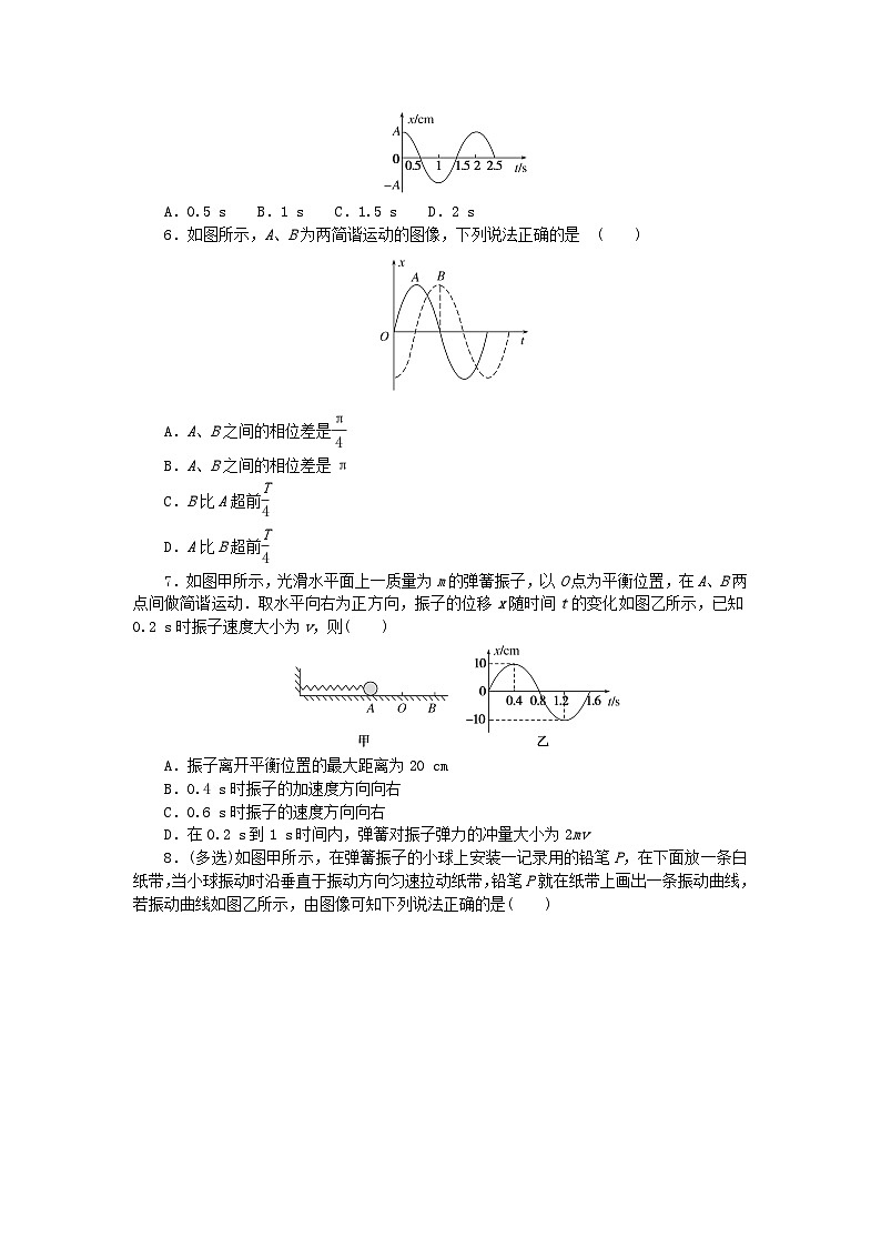 2023版新教材高中物理第二章机械振动微点2根据振动图像分析振动情况课时作业教科版选择性必修第一册第2页