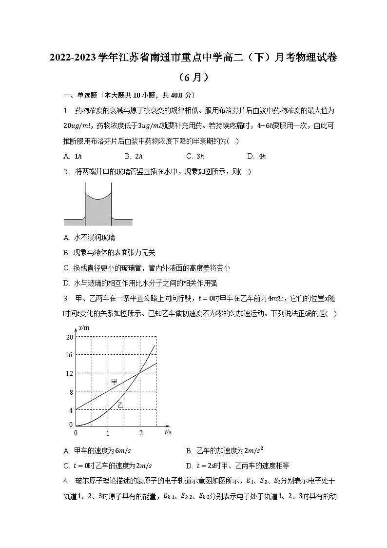 2022-2023学年江苏省南通市重点中学高二(下)月考物理试卷(含解析)第1页