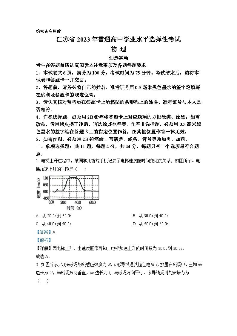 2023年江苏省高考真题——物理 （解析版）01