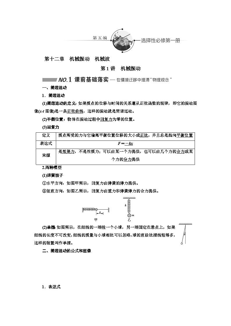 2024届高考物理一轮复习第十二章机械振动机械波学案第1页