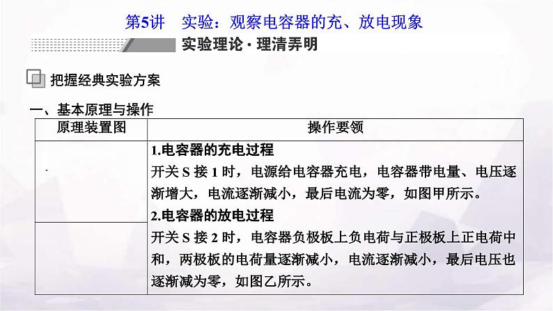 2024届高考物理一轮复习第七章静电场第5讲实验:观察电容器的充、放电现象课件01