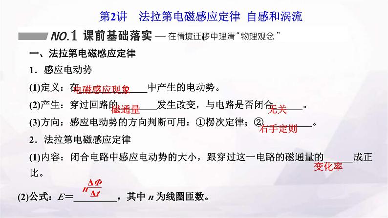 2024届高考物理一轮复习第十章电磁感应第2讲法拉第电磁感应定律自感和涡流课件第1页