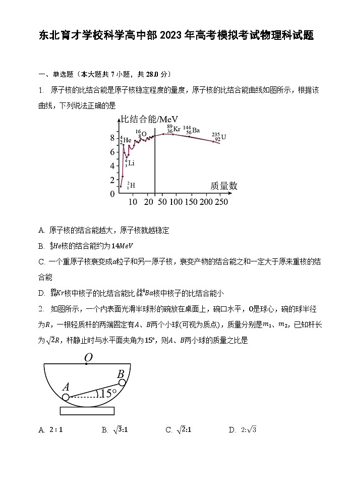 辽宁省东北育才学校科学高中部2023届高三物理最后一次模拟试卷(Word版附解析)01