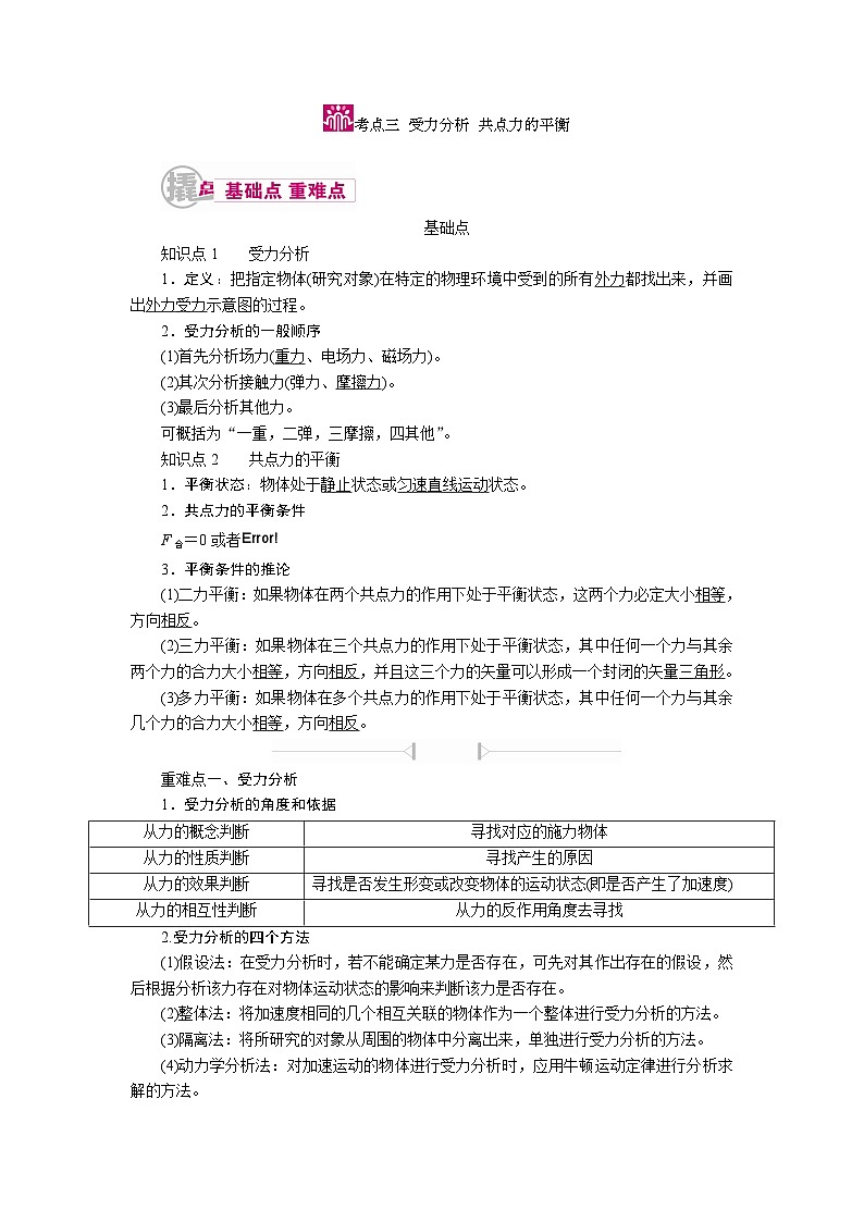 物理一轮复习教案:2-3 受力分析 共点力的平衡 word版含解析01