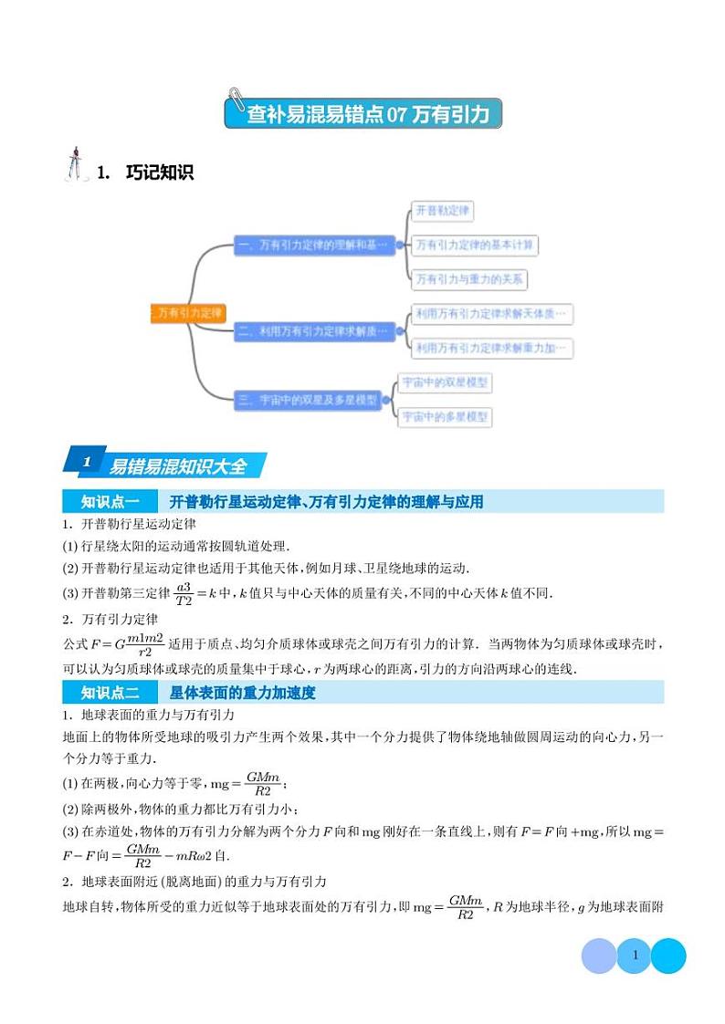 2023年新高考物理三轮查补易混易错点07 万有引力(解析版)第1页