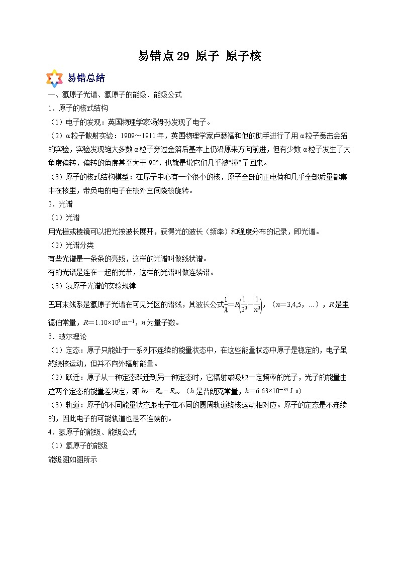 易错点29 原子 原子核-备战2022年高考物理典型易错题辨析与精练(解析版)01
