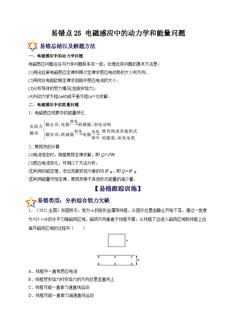 易错点25 电磁感应中的动力学和能量问题-备战2022年高考物理典型易错题辨析与精练(原卷版)第1页