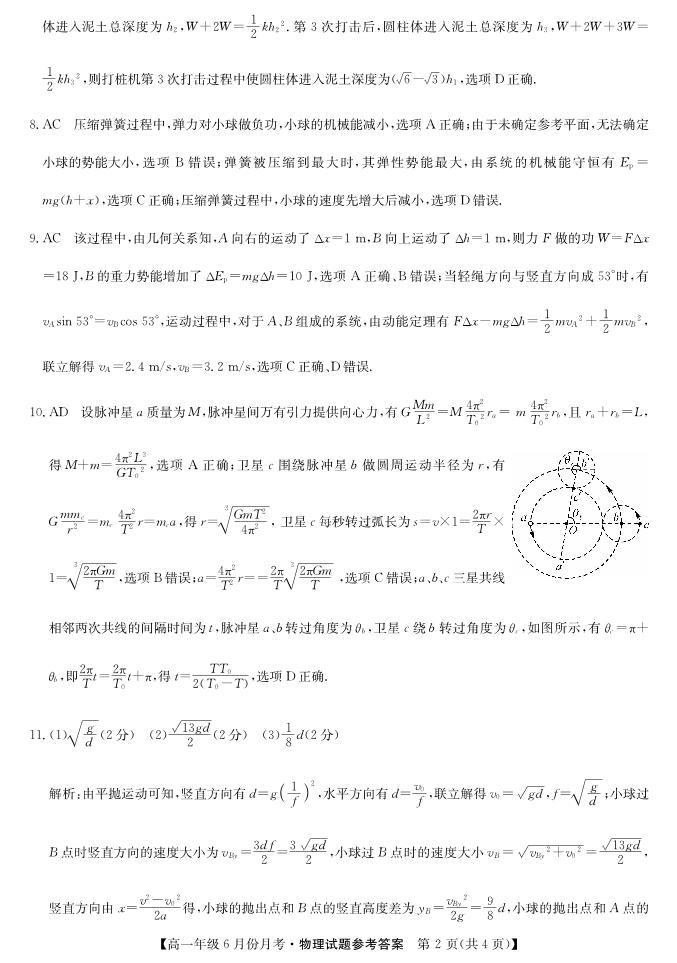 2023沧州盐山中学、海兴中学、南皮中学等校高一下学期6月月考试题物理PDF版含解析02