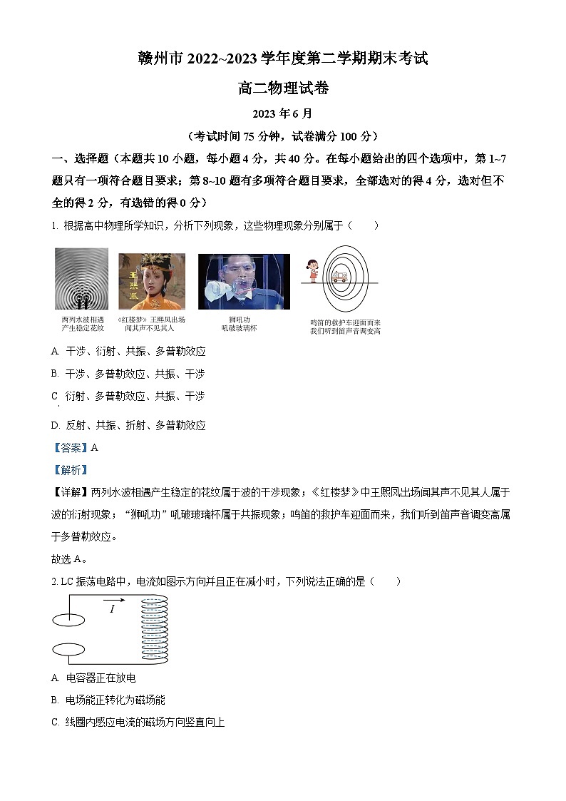 精品解析:江西省赣州市2022-2023学年高二下学期6月期末物理试题(解析版)第1页