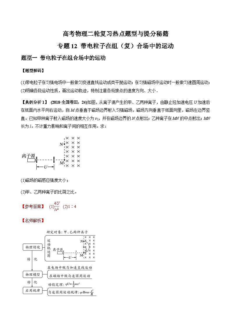 高考物理二轮复习提分练习专题12 带电粒子在组(复)合场中的运动(含解析)第1页