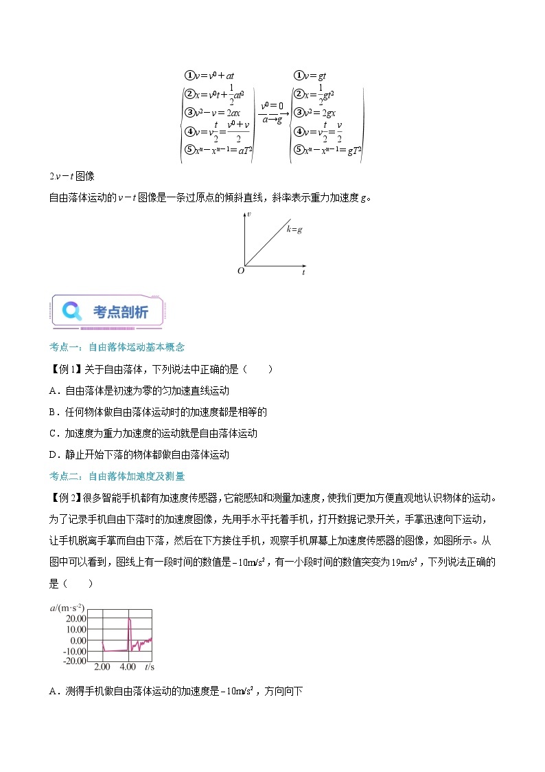 【暑假高中预备】人教版物理初三（升高一）暑假预习-第08讲 自由落体运动 讲学案03