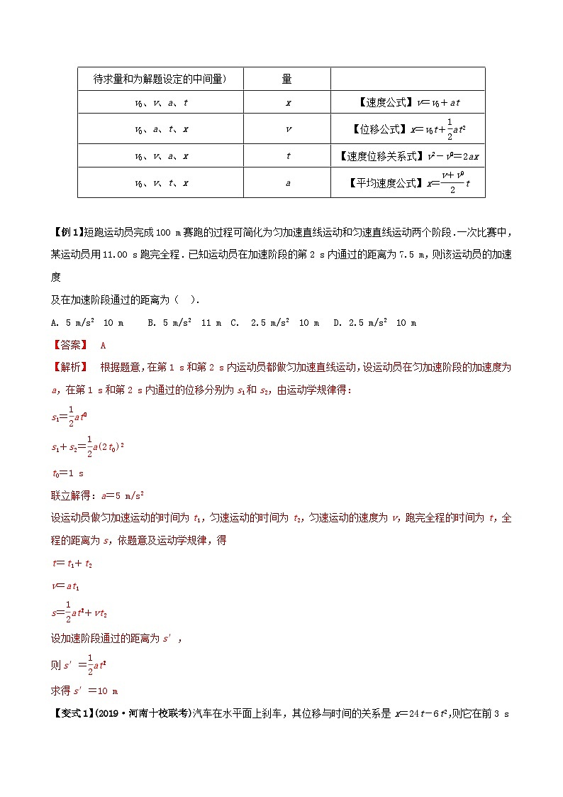 高考物理一轮复习题型归纳与变式演练专题01匀变速直线运动的规律(含解析)02