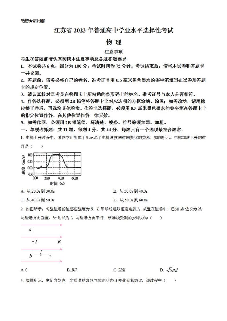 2023年高考真题——物理（江苏卷）无答案01