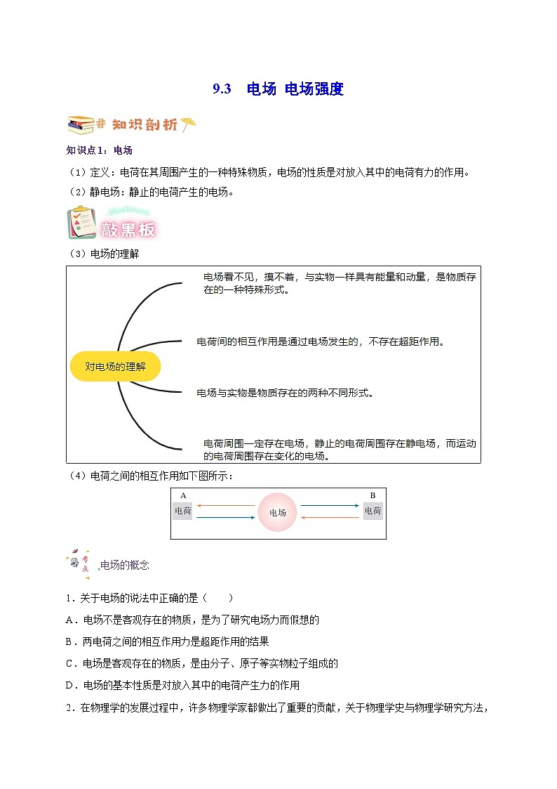 9.3电场 电场强度(原卷版)第1页