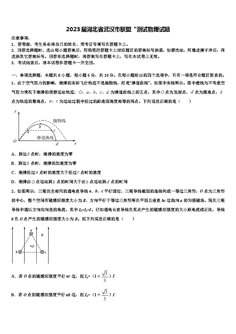 2023届湖北省武汉市联盟“测试高考物理模拟试题第1页