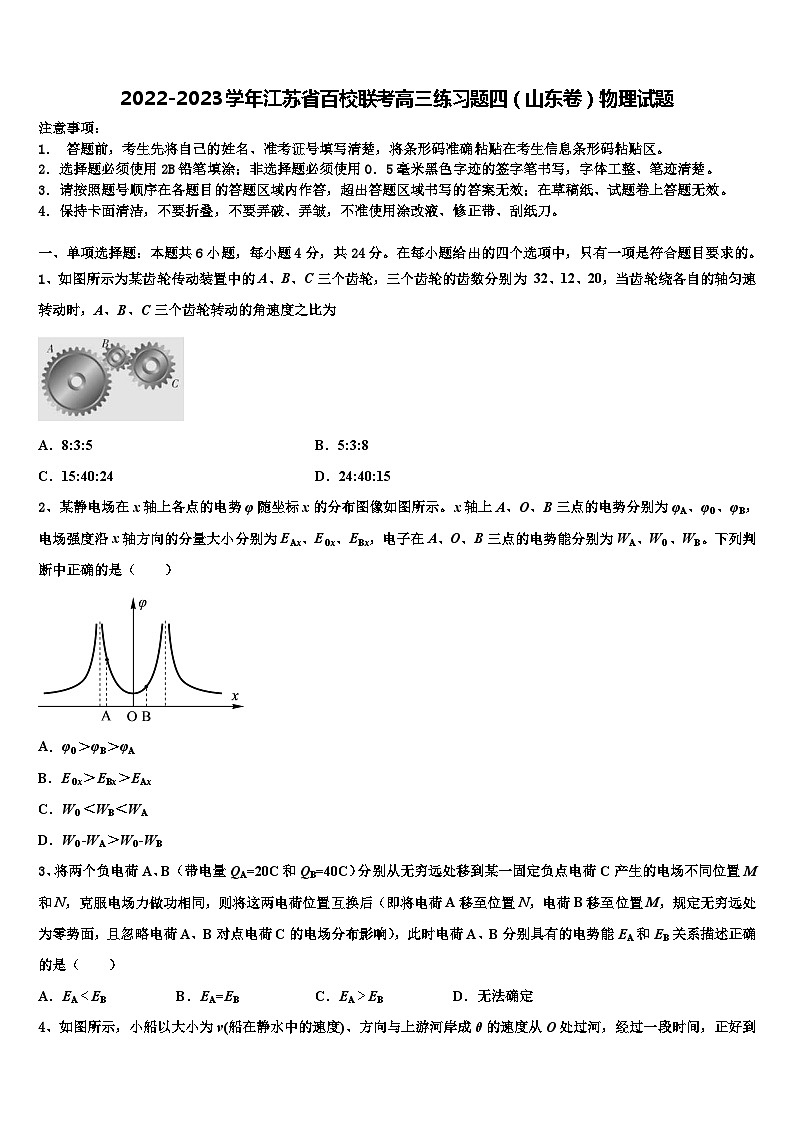 2022-2023学年江苏省百校联考高三练习题四(山东卷)物理试题第1页