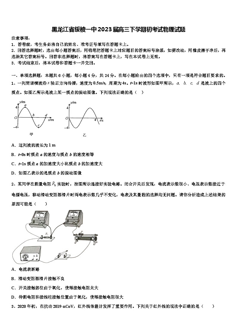黑龙江省绥棱2023届高三下学期初考试物理试题第1页