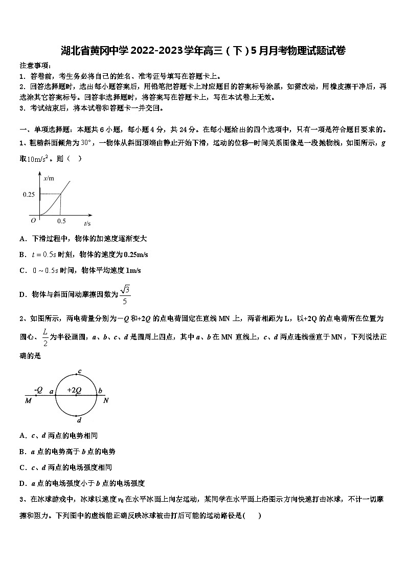 湖北省黄冈中学2022-2023学年高三(下)5月月考物理试题试卷第1页
