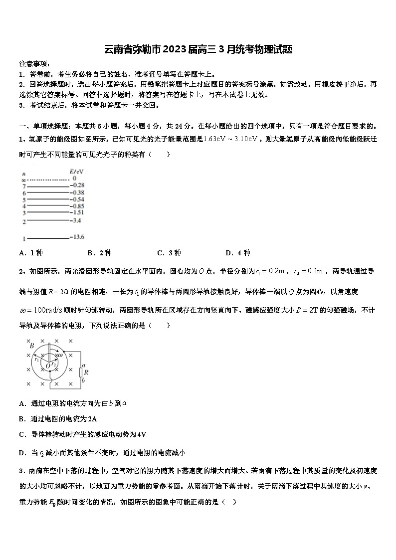 云南省弥勒市2023届高三3月统考物理试题第1页