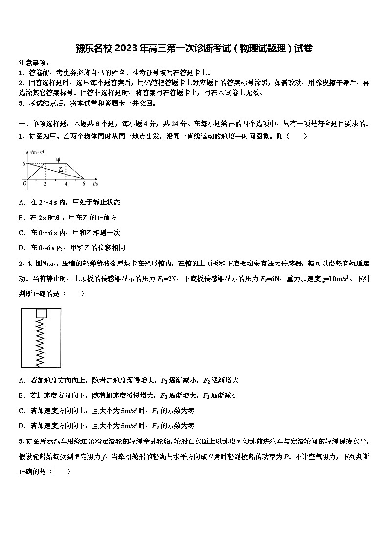 豫東名校2023年高三第一次診斷考試（物理試題理）試卷第1頁