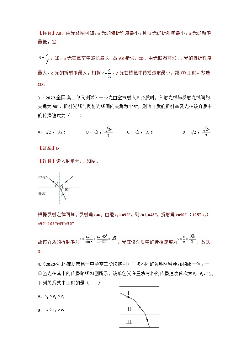人教版物理选择性必修第一册 4.1 光的折射+同步练习02
