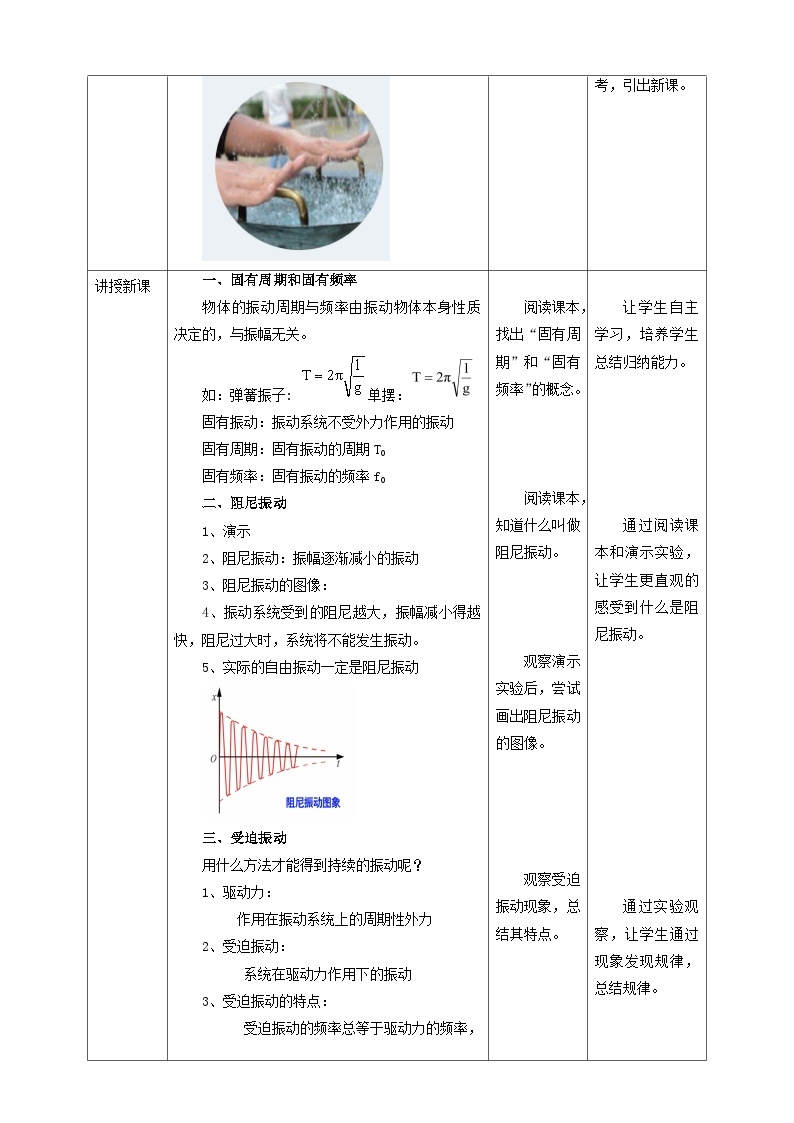 人教版高中物理选修一 2.6受迫振动 共振 课件+教案02