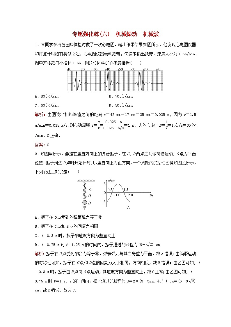 2023高考物理二轮专题复习与测试专题强化练六机械振动机械波第1页