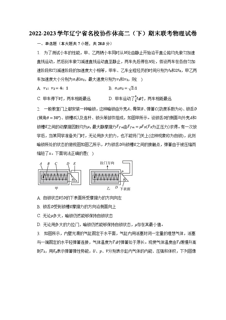2022-2023学年辽宁省名校协作体高二(下)期末联考物理试卷(含解析)第1页