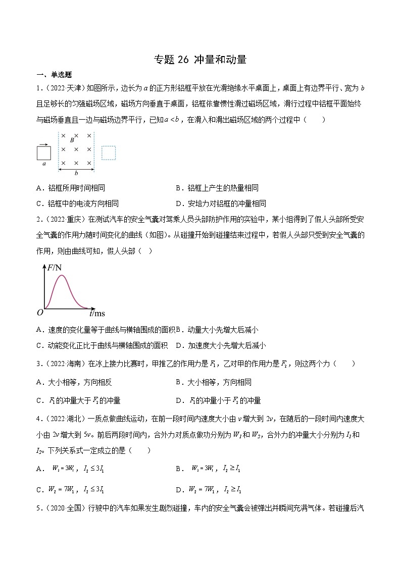 专题26 冲量和动量(原卷版)-十年(2014-2023)高考物理真题分项汇编第1页