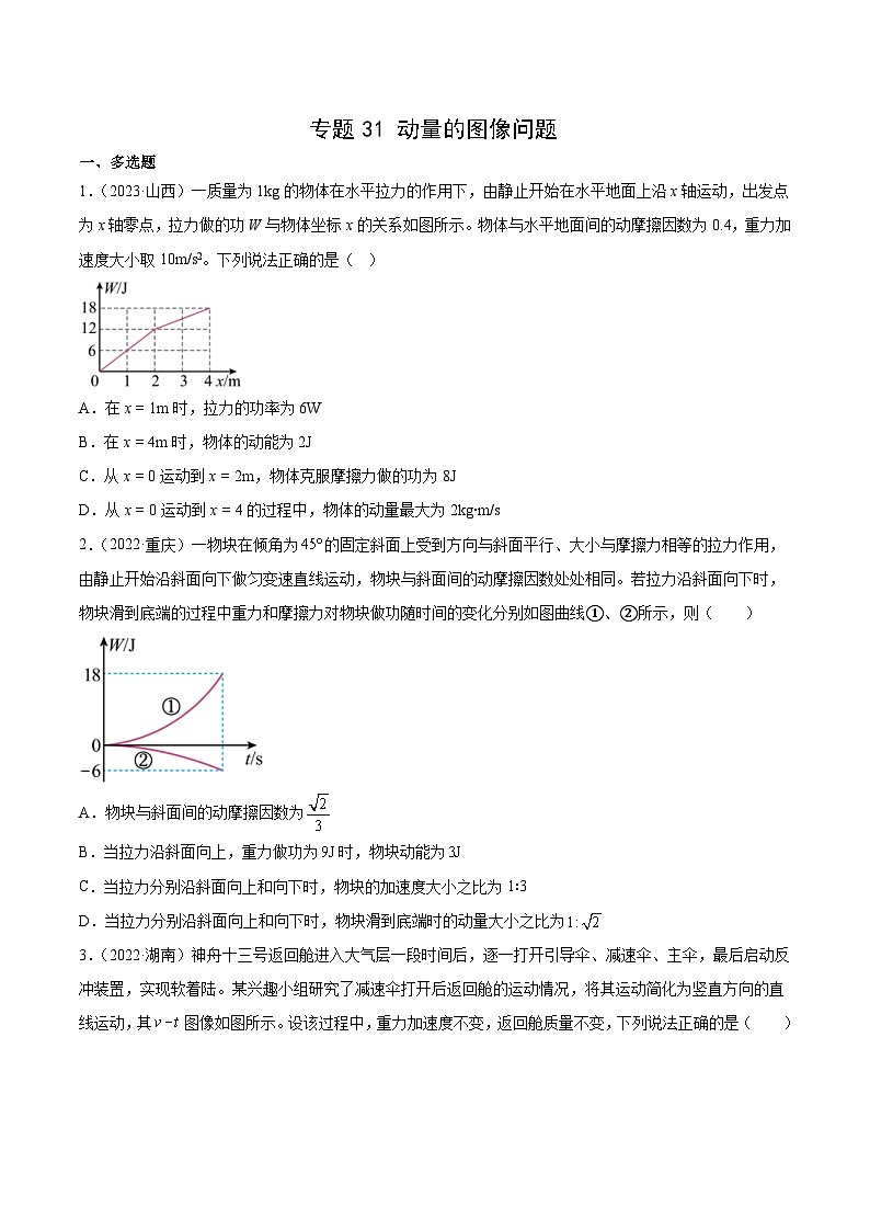 专题31 动量的图像问题(原卷版)-十年(2014-2023)高考物理真题分项汇编第1页