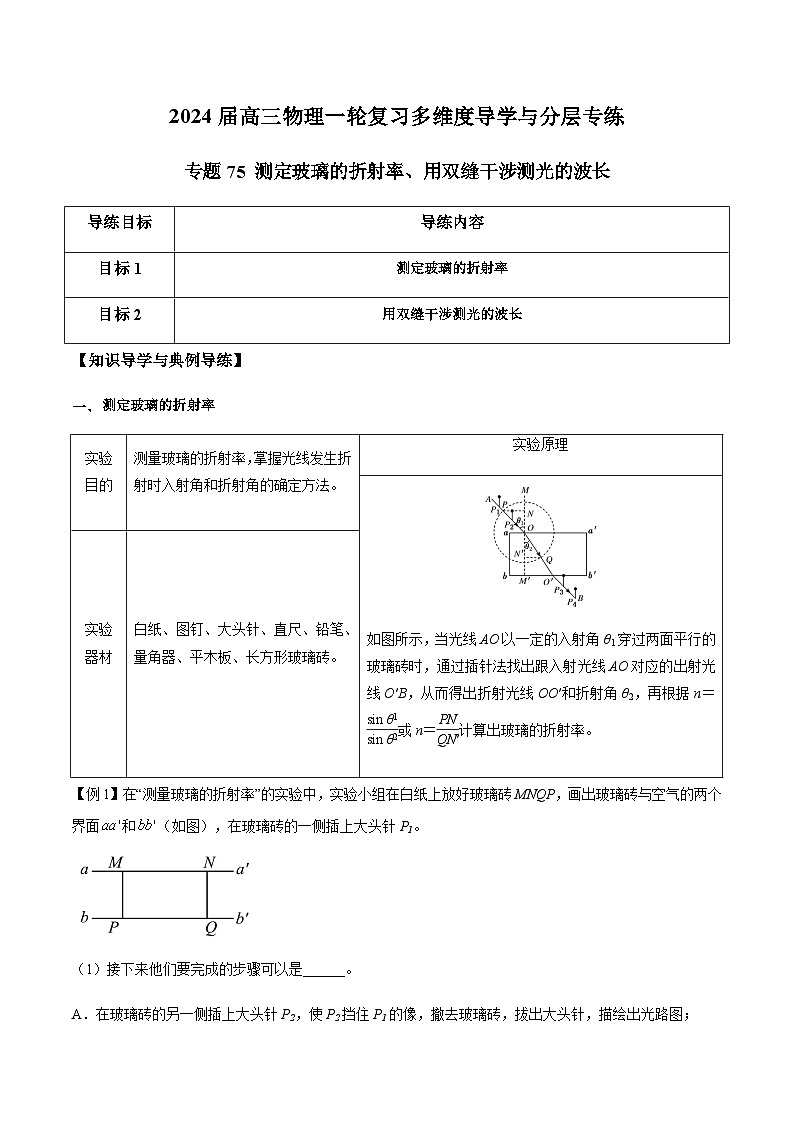 专题75 测定玻璃的折射率、用双缝干涉测光的波长(原卷版)第1页