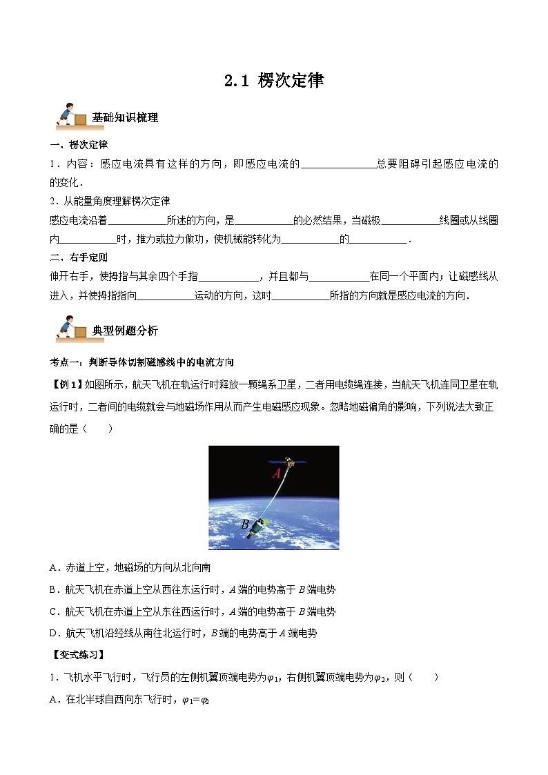 2.1 楞次定律-2023-2024学年高二物理下学期同步学案+典例+练习(人教版选择性必修第二册)01