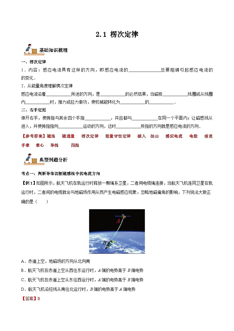 2.1 楞次定律-2023-2024学年高二物理下学期同步学案+典例+练习(人教版选择性必修第二册)01
