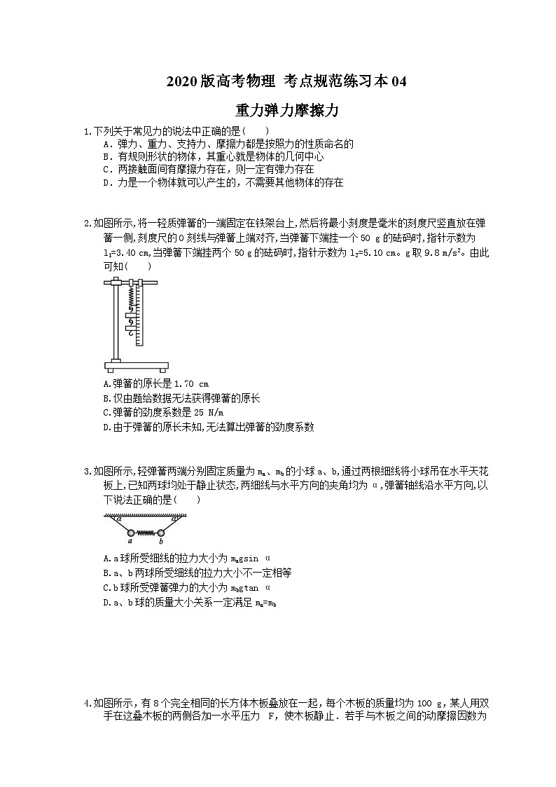 高考物理一轮复习 考点规范练习本04 重力弹力摩擦力(含答案解析)第1页