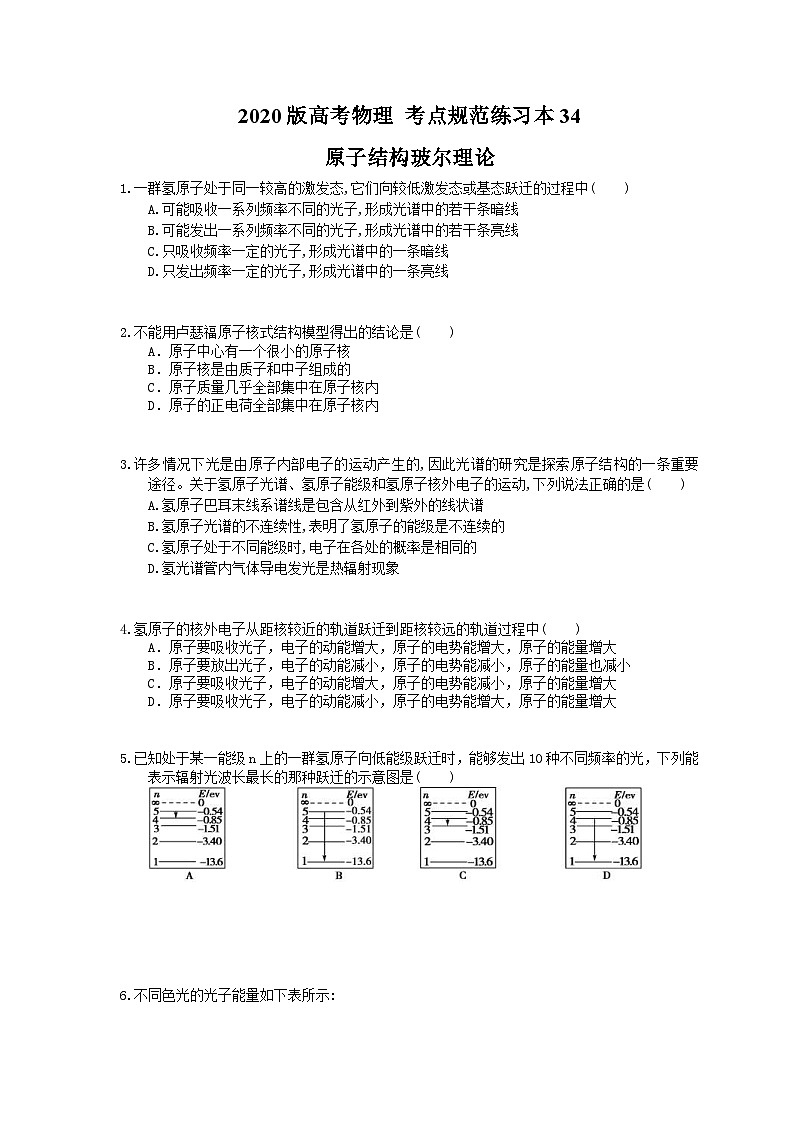 高考物理一轮复习 考点规范练习本34 原子结构玻尔理论(含答案解析)01