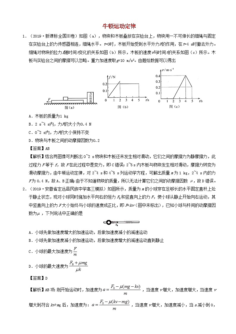 高考物理真题和模拟题分项汇编专题04牛顿运动定律 含解析第1页