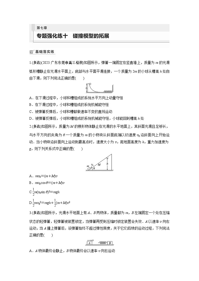 2024届高考物理新一轮复习专题强化试卷:第七章 专题强化练十 碰撞模型的拓展01