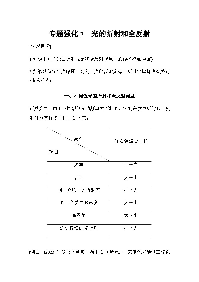 第四章 专题强化7 光的折射和全反射 学案(含答案 学生版+教师版)01