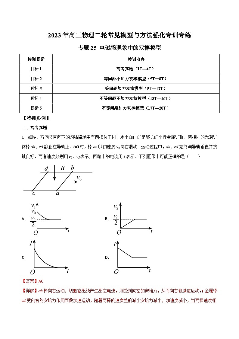 专题25 电磁感现象中的双棒模型-2023年高三物理二轮常见模型与方法强化专训专练(解析版)第1页