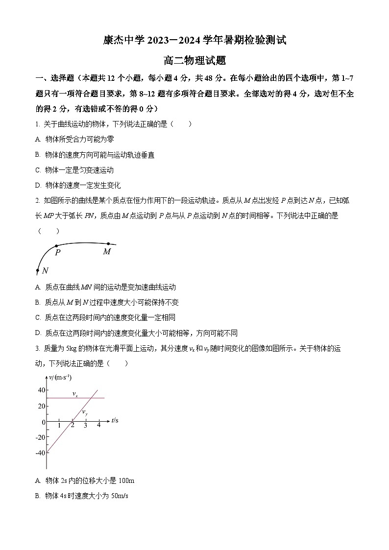 山西省运城市康杰中学2023-2024学年高二上学期开学考试物理试题无答案第1页