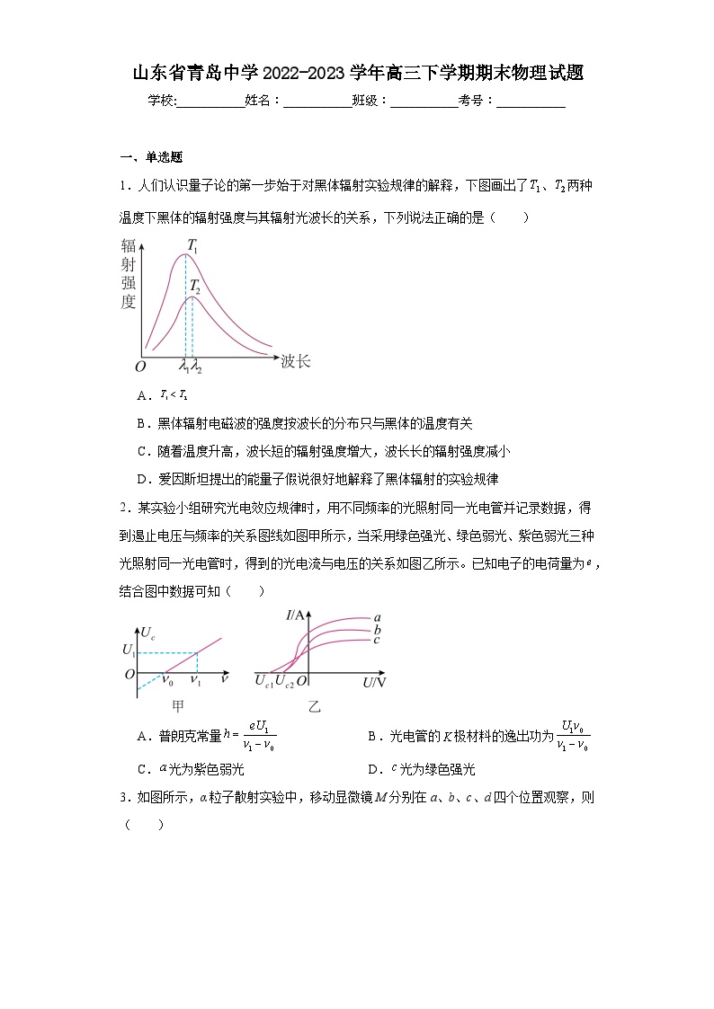 山东省青岛中学2022-2023学年高三下学期期末物理试题（含解析）