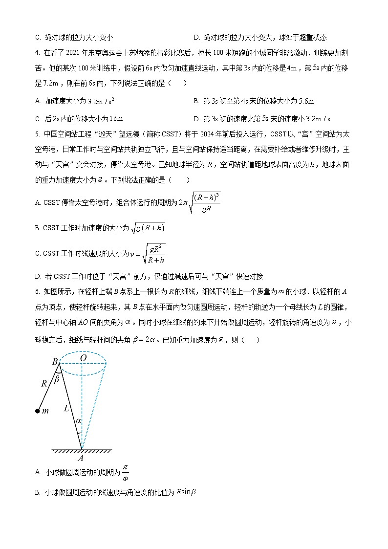重庆市第八中学2023-2024学年高三上学期入学测试物理试题(原卷版)第2页