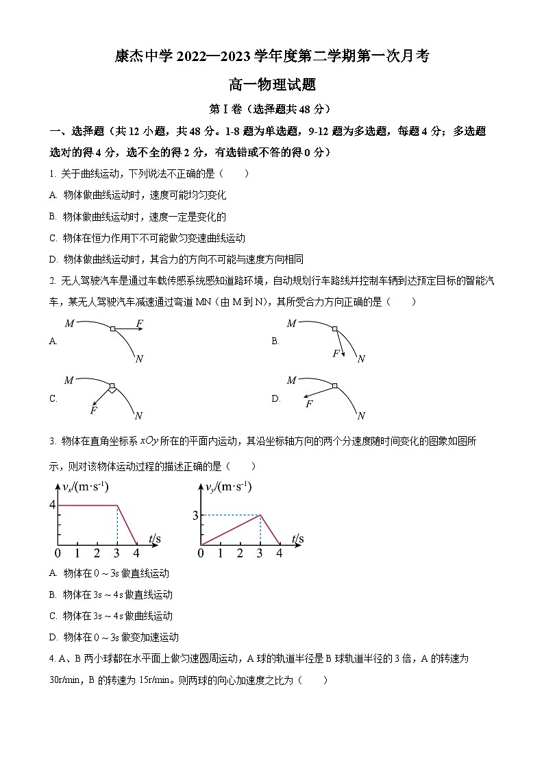 山西省運(yùn)城市康杰中學(xué)2022-2023學(xué)年高一下學(xué)期3月月考物理試題無(wú)答案第1頁(yè)