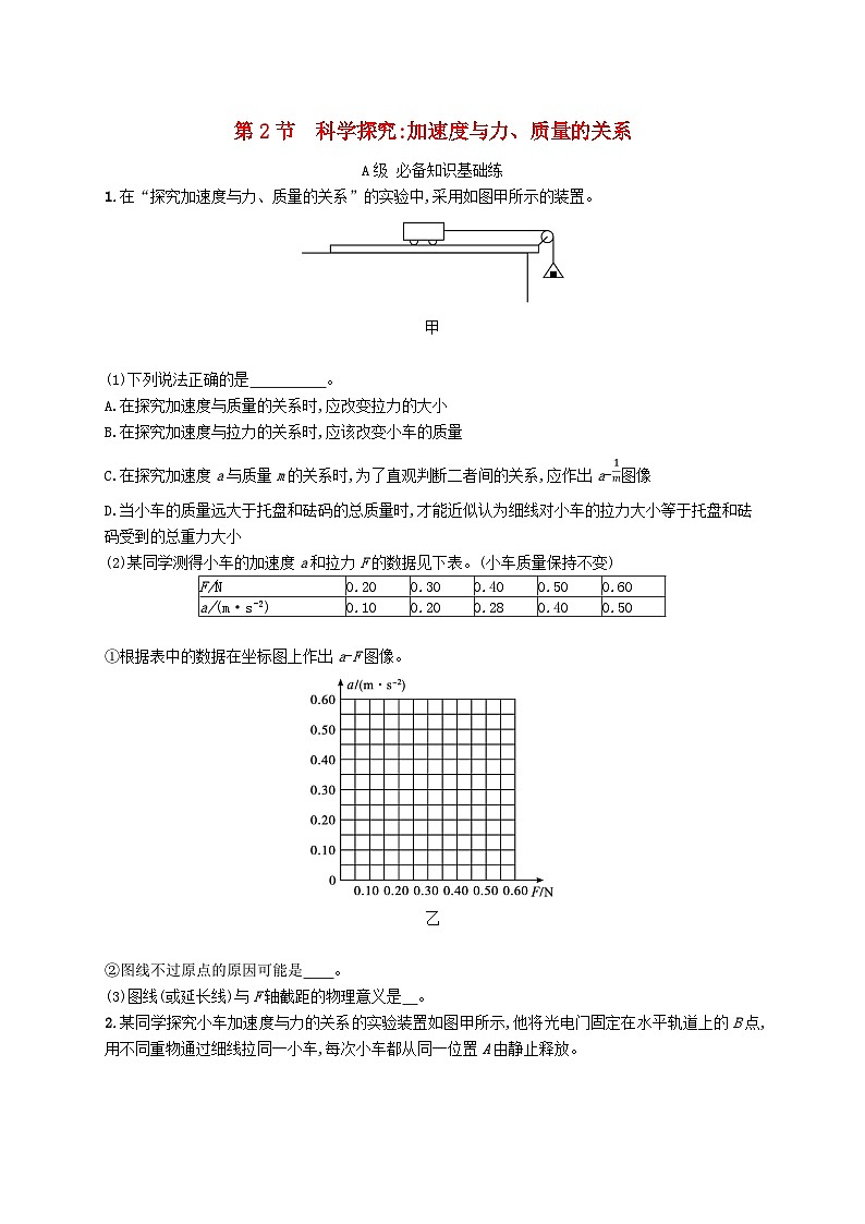 新教材2023_2024学年高中物理第5章牛顿运动定律第2节科学探究加速度与力质量的关系分层作业鲁科版必修第一册第1页