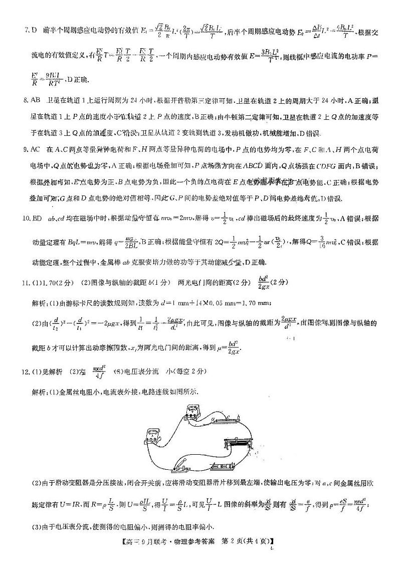 江西红色十校9月联考高三物理答案第2页